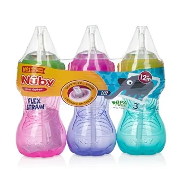 Nuby No-Spill Soft Straw Sippy Cup - 3-Pack (10 Oz) for Toddlers