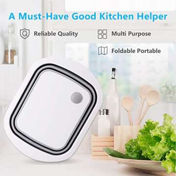 Goodking Collapsible Cutting Board with Colander, 4-in-1 Multi-function Foldable Kitchen Plastic Silicone Dish Tub Drainers, Sink Storage Washing Draining Basket for Fruits/Vegetables/Picnic/Camping