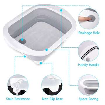 Goodking Collapsible Cutting Board with Colander, 4-in-1 Multi-function Foldable Kitchen Plastic Silicone Dish Tub Drainers, Sink Storage Washing Draining Basket for Fruits/Vegetables/Picnic/Camping