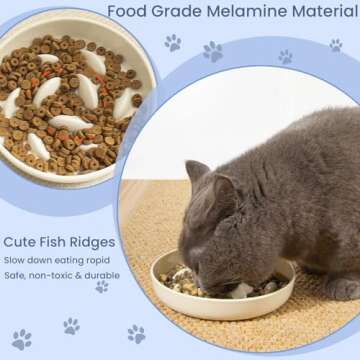 JuWow Cat Slow Feeder Bowl, Anti Gulping Healthy Eating Diet Pet Food Bowl, Non-Slip Whale Shape Des...