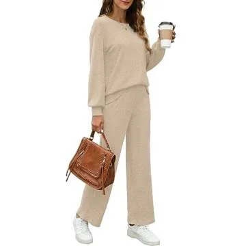 Stylish WIHOLL 2 Piece Sweatsuit for Women - Fall Beige