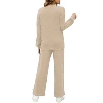 Stylish WIHOLL 2 Piece Sweatsuit for Women - Fall Beige