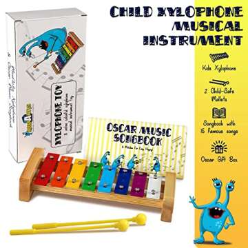 MINIARTIS Xylophone for Kids and Toddlers | 8 Notes Colorful Wooden Xylophone with Mallets and 15 Mu...