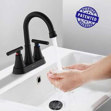 Bathroom Faucets for Sink 3 Hole, Hurran 4 inch Matte Black with Pop-up Drain and 2 Supply Hoses, St...