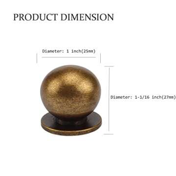 RZDEAL 4Pcs 1 Inch Round Solid Brass Pulls Antique Brass Cabinet Drawer Knobs Handles Modern Kitchen...