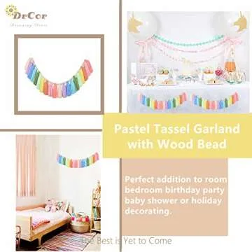 DrCor Pastel Yarn Tassel Garland Colorful Preppy Rainbow Bunting Banner String for Spring Easter Nursery Classroom Bedroom Wall Window Party Baby Shower Decor