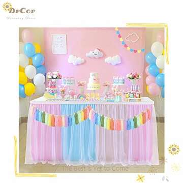 DrCor Pastel Yarn Tassel Garland Colorful Preppy Rainbow Bunting Banner String for Spring Easter Nursery Classroom Bedroom Wall Window Party Baby Shower Decor