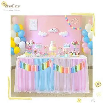 DrCor Pastel Yarn Tassel Garland Colorful Preppy Rainbow Bunting Banner String for Spring Easter Nursery Classroom Bedroom Wall Window Party Baby Shower Decor