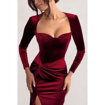 Vintys Elegant Velvet Bridesmaid Dress with Long Sleeves