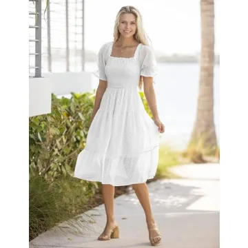 MEROKEETY Women's White Dress Stylish Summer Midi Dress