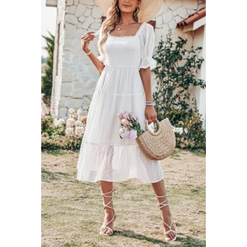 MEROKEETY Women's White Dress Stylish Summer Midi Dress