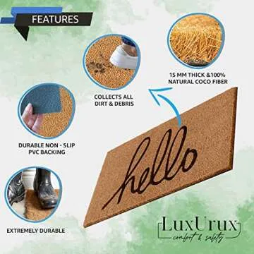 Durable LuxUrux Hello Mat Doormat for Indoor and Outdoor Use