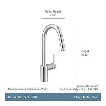 Moen 7565EVBL Align Smart Touchless Pull Down Sprayer Kitchen Faucet with Voice Control and Power Boost, Matte Black
