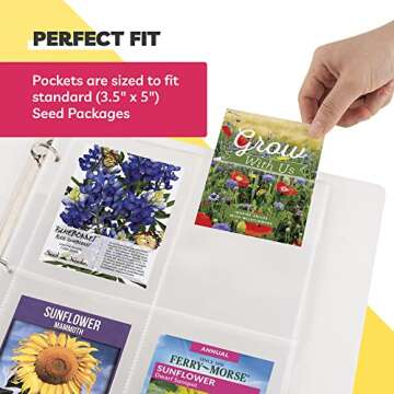 Seed Storage Organizer (50 Sheets, 3.5 x 5 Pockets) - Garden Seed Packet Organizer with 4 Pocket Sheet Protectors for 3 Ring Binders