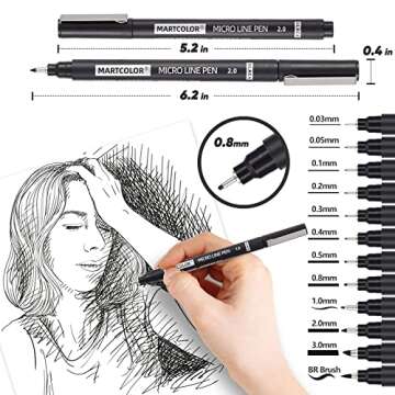 MARTCOLOR 12 Size Micro-Pen Fineliner ink Pens, Black Waterproof Archival Inking Markers, Multiliner...