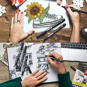 MARTCOLOR 12 Size Micro-Pen Fineliner ink Pens, Black Waterproof Archival Inking Markers, Multiliner Pens, Illustration Pen for Sketching, Watercolor, Anime, Manga, Technical Drawing