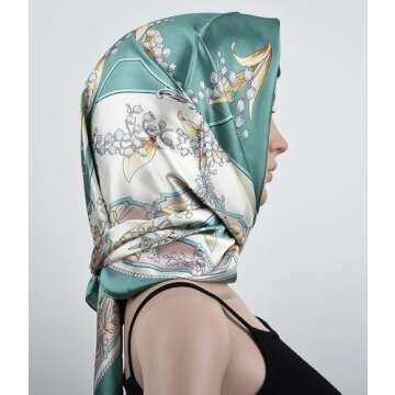 corciova 35 Women Silk Like Bell Orchid Dark Cyan Hair Scarf Curly Headband Tie Sleeping at Night Fa...