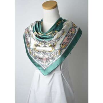 corciova 35 Women Silk Like Bell Orchid Dark Cyan Hair Scarf Curly Headband Tie Sleeping at Night Fashion Bandana Headscarf