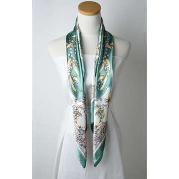 corciova 35 Women Silk Like Bell Orchid Dark Cyan Hair Scarf Curly Headband Tie Sleeping at Night Fashion Bandana Headscarf