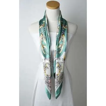 corciova 35 Women Silk Like Bell Orchid Dark Cyan Hair Scarf Curly Headband Tie Sleeping at Night Fashion Bandana Headscarf