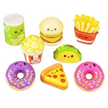 4E's Novelty Fast Food Squishy Toys for Kids Bulk - Slow Rising (Individually Wrapped) Small Foam Sq...