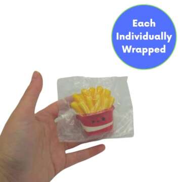 4E's Novelty Fast Food Squishy Toys for Kids Bulk - Slow Rising (Individually Wrapped) Small Foam Squishies 1.5-2.25" - Valentines Day Gifts for Kids Classroom Birthday Party Favors - Pack of 24