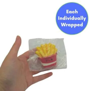 4E's Novelty Fast Food Squishy Toys for Kids Bulk - Slow Rising (Individually Wrapped) Small Foam Squishies 1.5-2.25" - Valentines Day Gifts for Kids Classroom Birthday Party Favors - Pack of 24