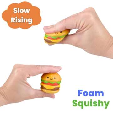4E's Novelty Fast Food Squishy Toys for Kids Bulk - Slow Rising (Individually Wrapped) Small Foam Squishies 1.5-2.25" - Valentines Day Gifts for Kids Classroom Birthday Party Favors - Pack of 24