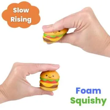 4E's Novelty Fast Food Squishy Toys for Kids Bulk - Slow Rising (Individually Wrapped) Small Foam Squishies 1.5-2.25" - Valentines Day Gifts for Kids Classroom Birthday Party Favors - Pack of 24