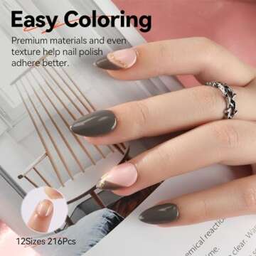 UNA GELLA Short Almond Nail Tips Pre-shape Short Almond Gel Nail Tips 216pcs Press on Nails 12 Sizes...