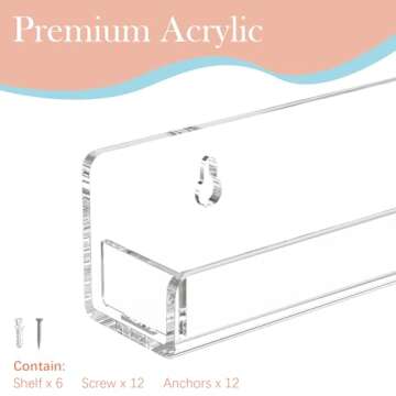 FEMELI Nail Polish Wall Rack: 6 Shelves 15 Inch Clear Acrylic Nail Polish Organizer for 66-90 Bottles Multi-Purpose Acrylic Floating Shelves (15 Inch, Clear)