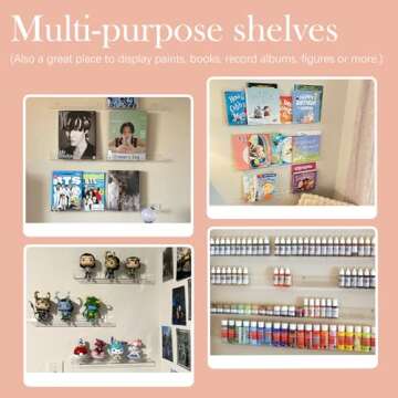 FEMELI Nail Polish Wall Rack: 6 Shelves 15 Inch Clear Acrylic Nail Polish Organizer for 66-90 Bottles Multi-Purpose Acrylic Floating Shelves (15 Inch, Clear)