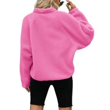 Yanekop Womens Fleece Jacket Fuzzy Long Sleeve Short Coats Button Down Sherpa Outerwear with Pockets(A Hot Pink,M)