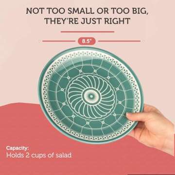 Annovero Salad Plates - Small Plate for Serving Appetizer, Lunch, Sandwich - Microwavable - Decorative Cute Colorful Porcelain Boho Dish Set for 6 - Zero Lead & Cadmium - 8.5 Inch Diameter