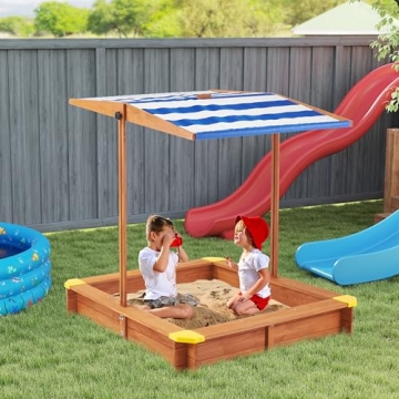 Kids Sandbox with Adjustable Canopy for Outdoor Fun