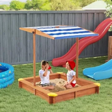 Kids Sandbox with Adjustable Canopy for Outdoor Fun