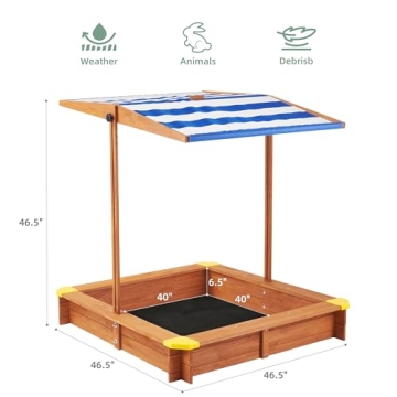 Kids Sandbox with Adjustable Canopy for Outdoor Fun
