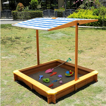 Kids Sandbox with Adjustable Canopy for Outdoor Fun