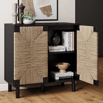 Nathan James Beacon Accent Cabinet with Seagrass Doors