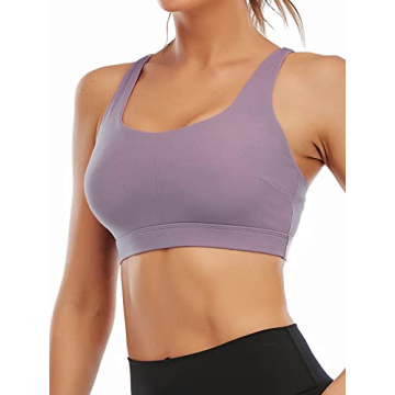 RUNNING GIRL Sports Bra for Women, Sexy Crisscross Back Medium Support Padded Strappy Yoga Bra with Removable Cups(2785 Purple S)
