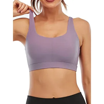 RUNNING GIRL Sports Bra for Women, Sexy Crisscross Back Medium Support Padded Strappy Yoga Bra with Removable Cups(2785 Purple S)