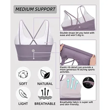 RUNNING GIRL Sports Bra for Women, Sexy Crisscross Back Medium Support Padded Strappy Yoga Bra with Removable Cups(2785 Purple S)
