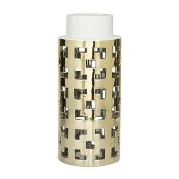 CosmoLiving by Cosmopolitan Ceramic Decorative Vase Centerpiece Vase with Gold Cut Out Accents, Vase for Home Decoration 6" x 6" x 14", Gold