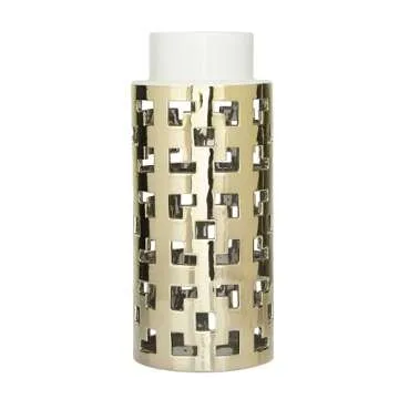 CosmoLiving by Cosmopolitan Ceramic Decorative Vase Centerpiece Vase with Gold Cut Out Accents, Vase for Home Decoration 6" x 6" x 14", Gold