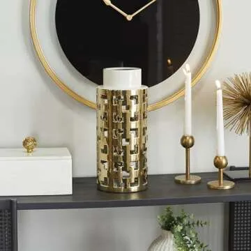 CosmoLiving by Cosmopolitan Ceramic Decorative Vase Centerpiece Vase with Gold Cut Out Accents, Vase for Home Decoration 6" x 6" x 14", Gold