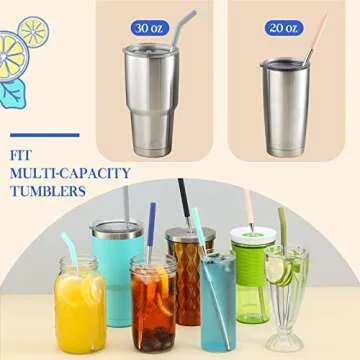 12-Pcs Reusable Metal Straws with Silicone Tips, Stainless Steel Drinking Straws with 3 Cleaning Brushes & 1 Portable Bag- Perfect for 30 oz and 20 oz Tumblers