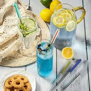 12-Pcs Reusable Metal Straws with Silicone Tips, Stainless Steel Drinking Straws with 3 Cleaning Brushes & 1 Portable Bag- Perfect for 30 oz and 20 oz Tumblers