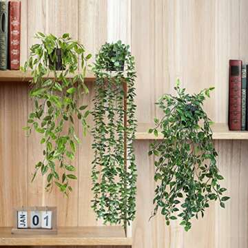 ZIFTY 3pcs Fake Hanging Plants Artifical Fake Potted Greenery Faux Eucalyptus Vine Mandala Vine for Wall Home Room Office Indoor Outdoor Decor