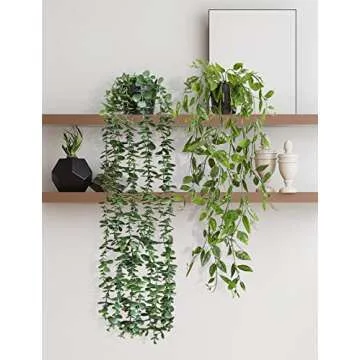 ZIFTY 3pcs Fake Hanging Plants Artifical Fake Potted Greenery Faux Eucalyptus Vine Mandala Vine for Wall Home Room Office Indoor Outdoor Decor