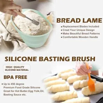 Neddie Silicone Banneton Bread Proofing Baskets, 9 Inch Round & 10 Inch Oval Foldable Sourdough Baking Basket, Complete Set for Bread Making With Essential Tools, Easy to Clean and Storage (Green)